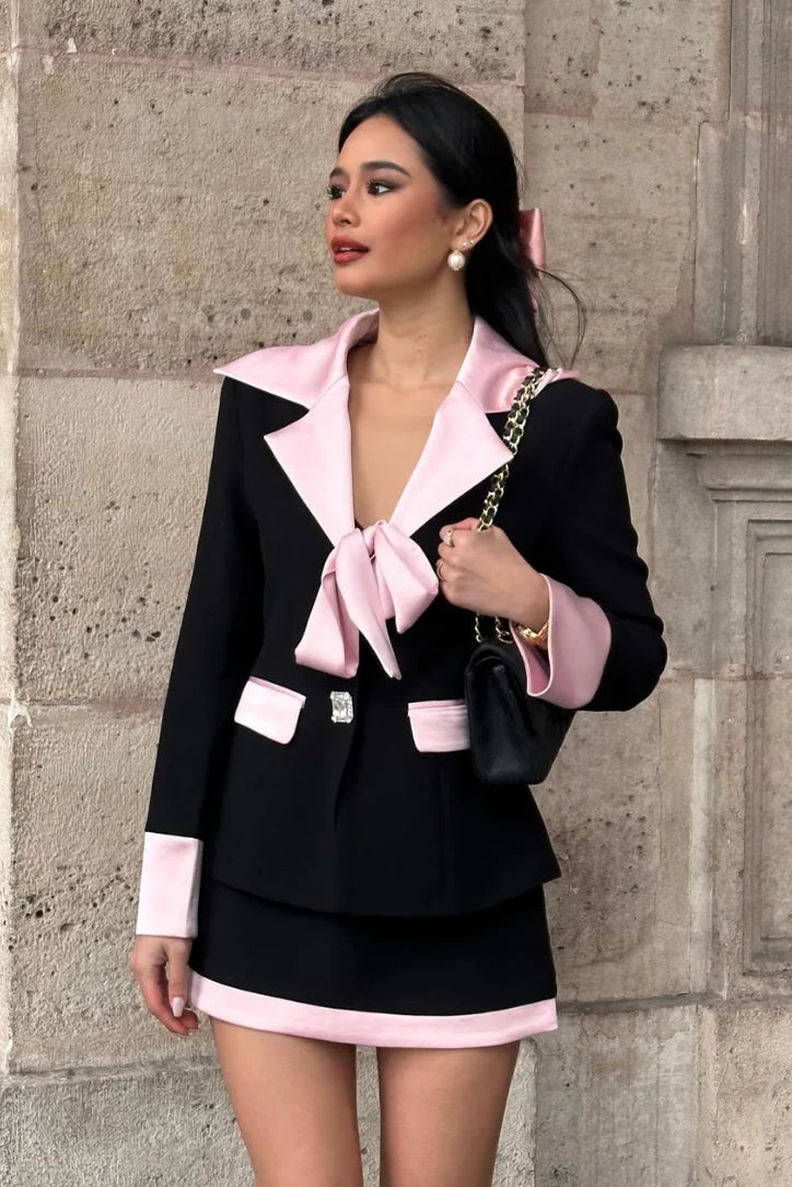 Blazer Pink Bow Mini Skirt Set
