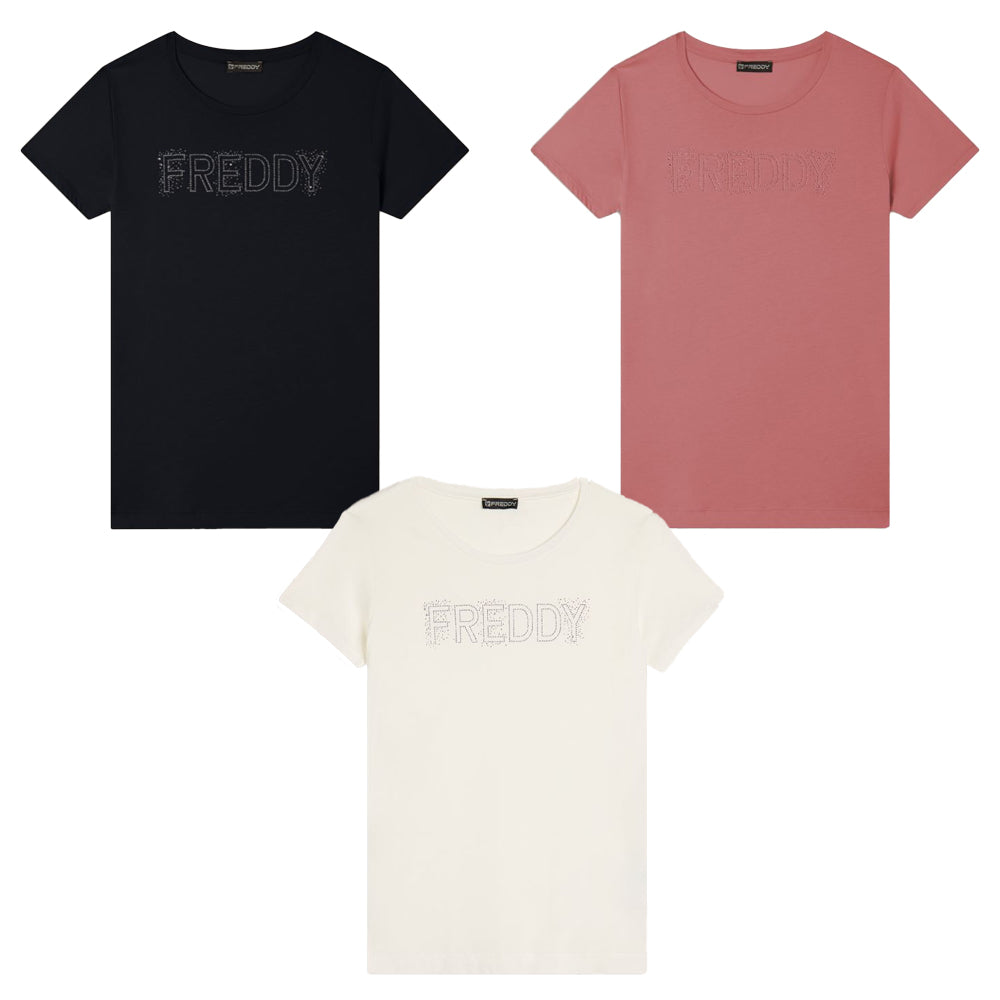 Freddy T-Shirt in Jersey Modal con Logo Strass S25WCXT1
