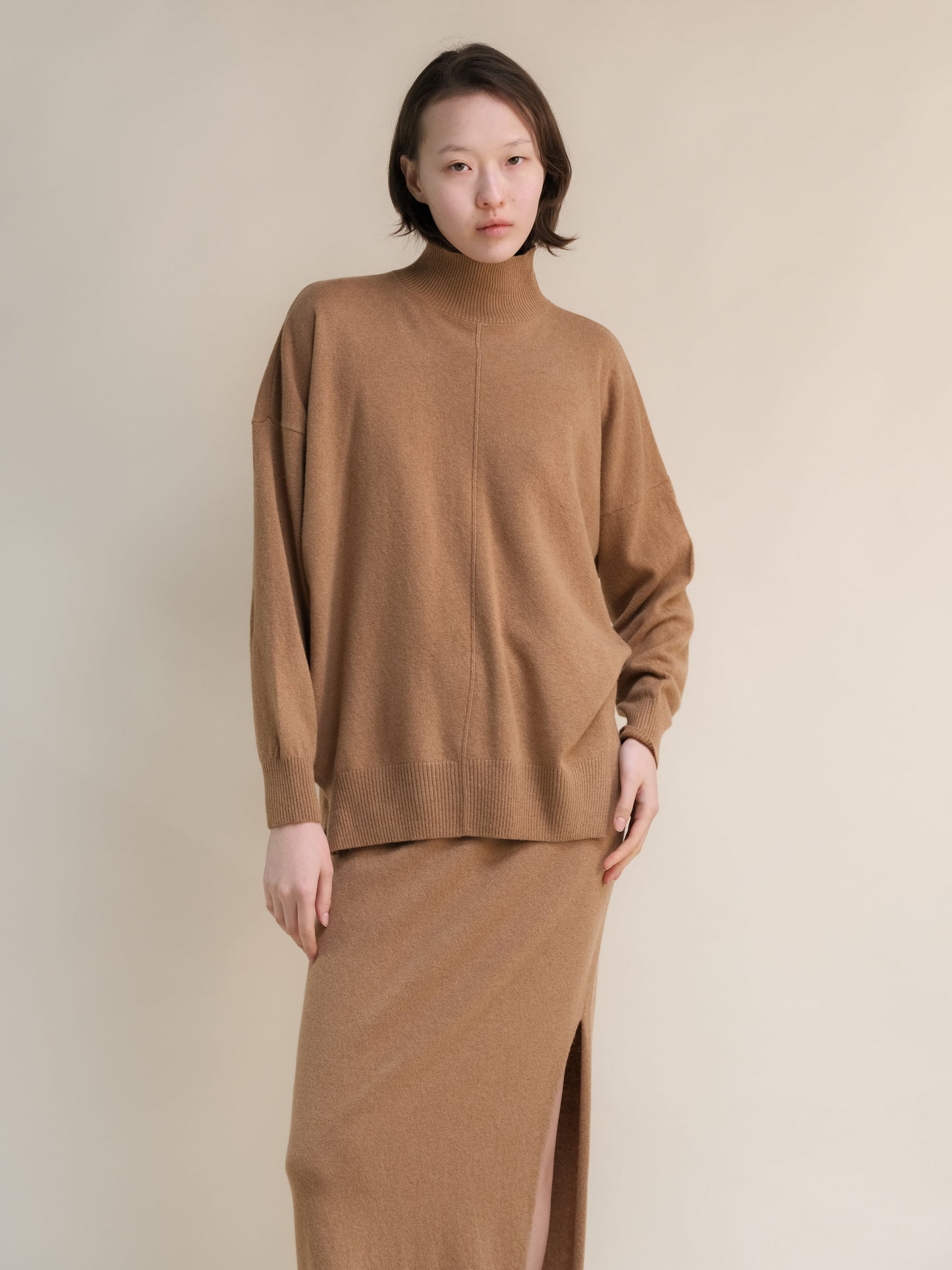 Cashmere Mix Lightweight Turtleneck Sweater with Lateral Slits