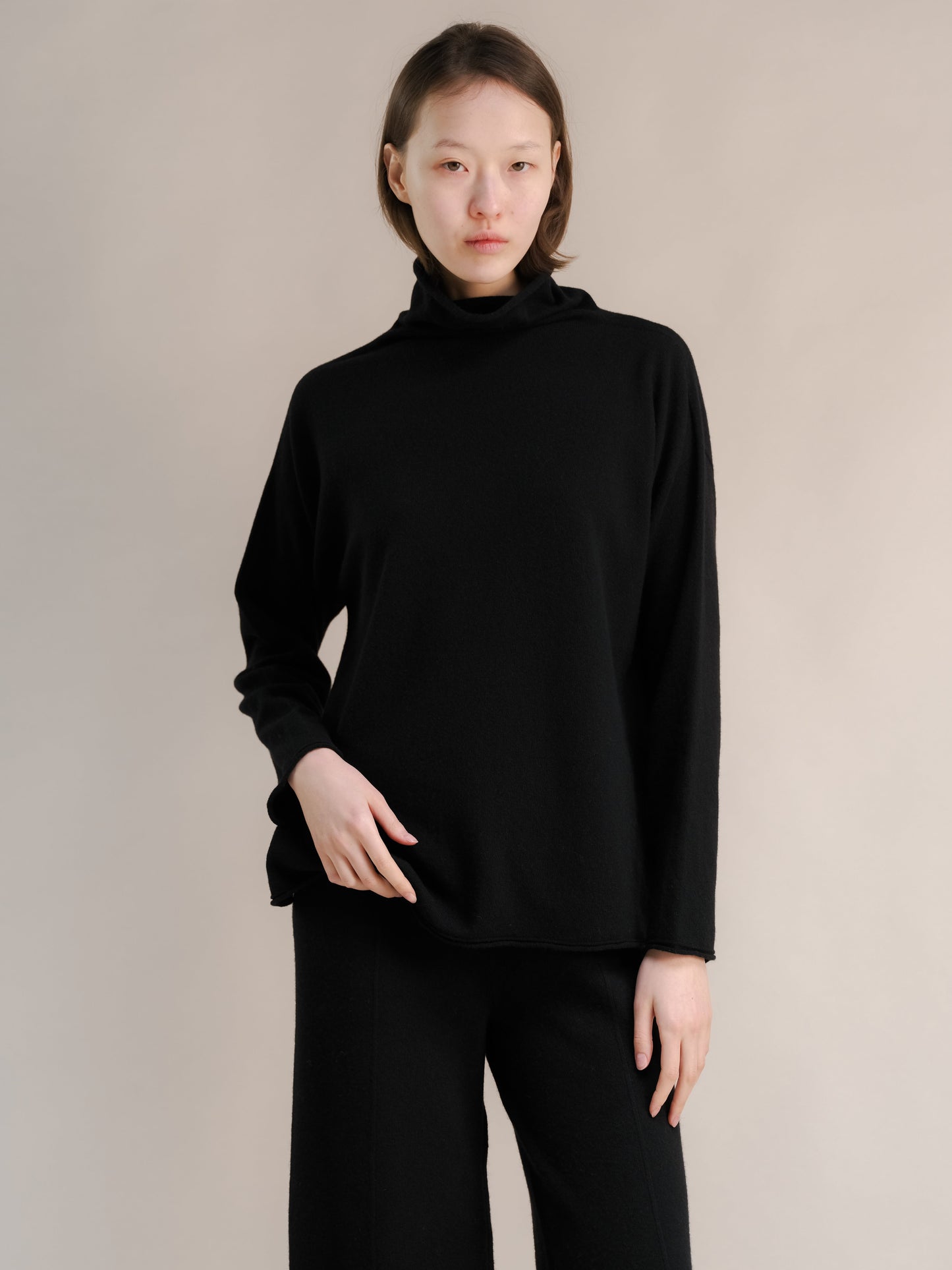Cashmere Mix Relaxed High Neck Sweater (3D-Knit)