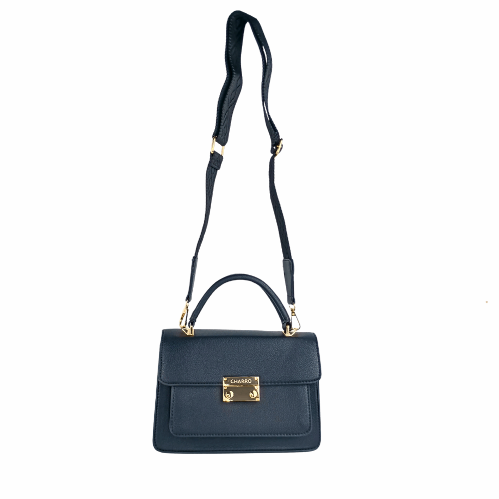 Leather handbag Charro black with shoulder strap MS-9399