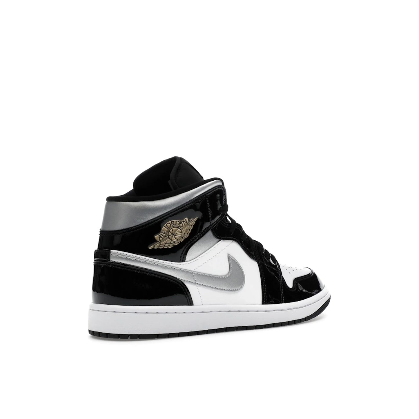 Jordan 1 Mid SE Patent Black White Metallic Silver Metallic Gold