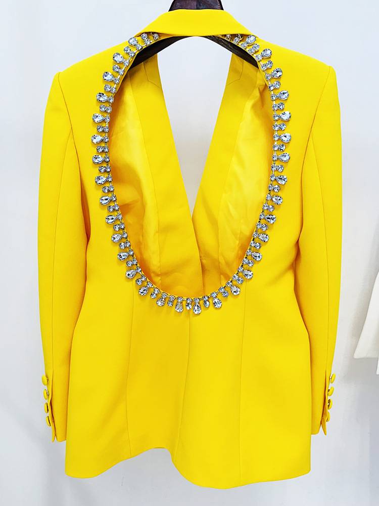 Elegant Open Back Blazer with Crystal Rhinestone Accents
