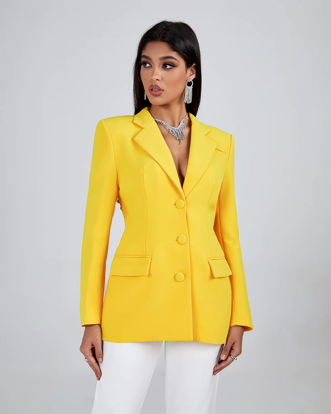 Elegant Open Back Blazer with Crystal Rhinestone Accents