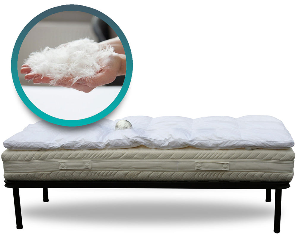 Topper correggi materasso termo regolatore in piuma e piumo oca 20% Piumino 80% Piumetta 600 GR/MQ 160x200 cm