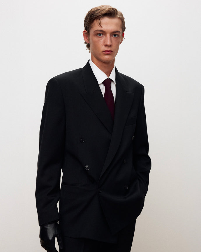 Blazer Twill Double-Breasted Tailored Wool Nera