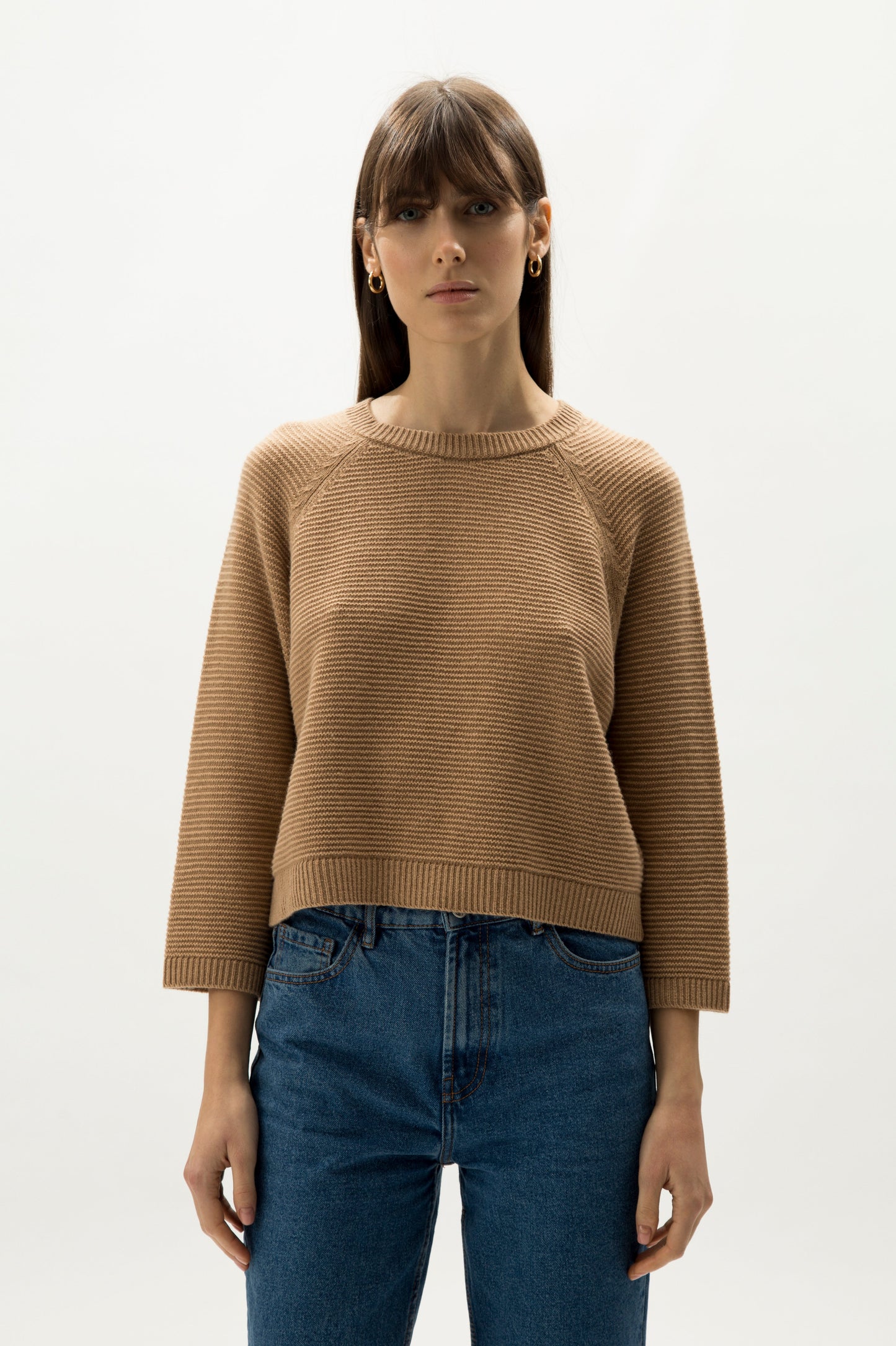 Cashmere Mix Cropped 3/4 Sleeve Pullover