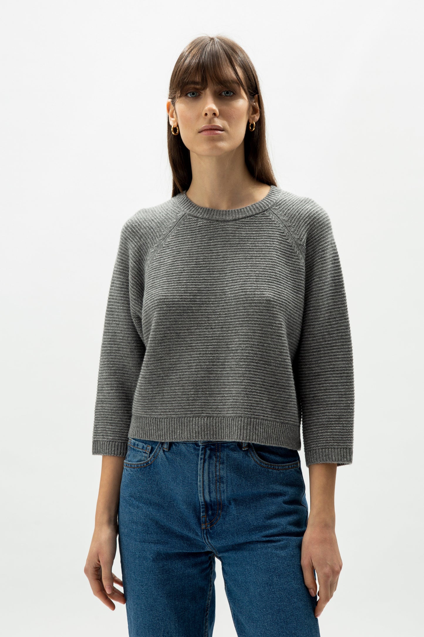 Cashmere Mix Cropped 3/4 Sleeve Pullover