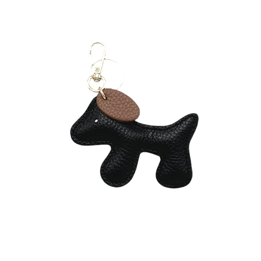 Cucciolo – Two-Tone Italian Leather Puppy Keyring – Black