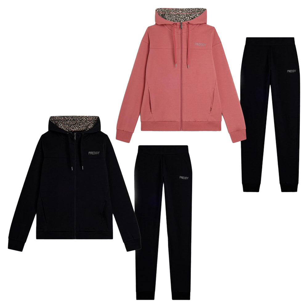 Freddy Tuta Zip in Felpa con Cappuccio Foderato Animalier Donna F4WTRK8