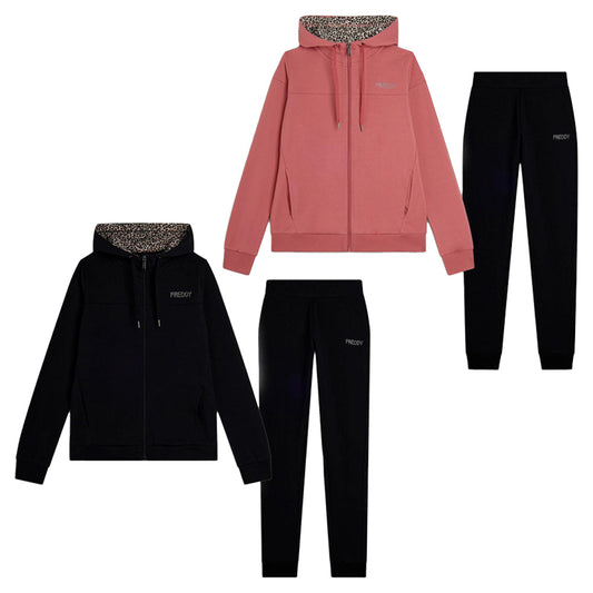 Freddy Tuta Zip in Felpa con Cappuccio Foderato Animalier Donna F4WTRK8