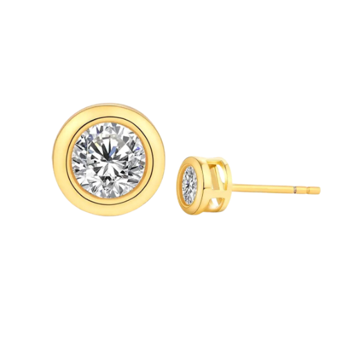 14K MOISSANITE GOLD BEZEL EARRING