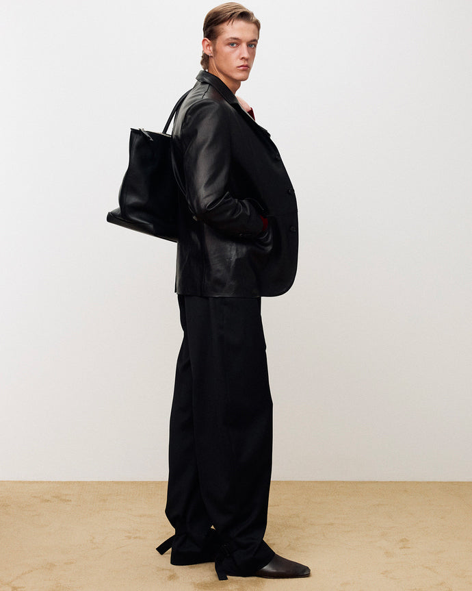 Pantalone Twill Curved Leg Strap Wool Nero