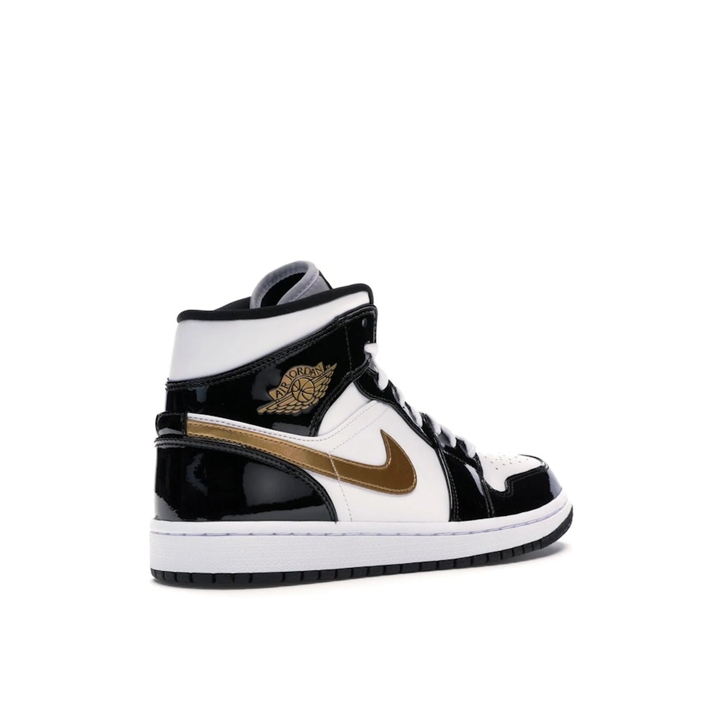 Jordan 1 Mid Patent Black White Gold