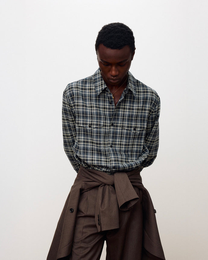 Camicia Cotton Double Pocket Checked Blu