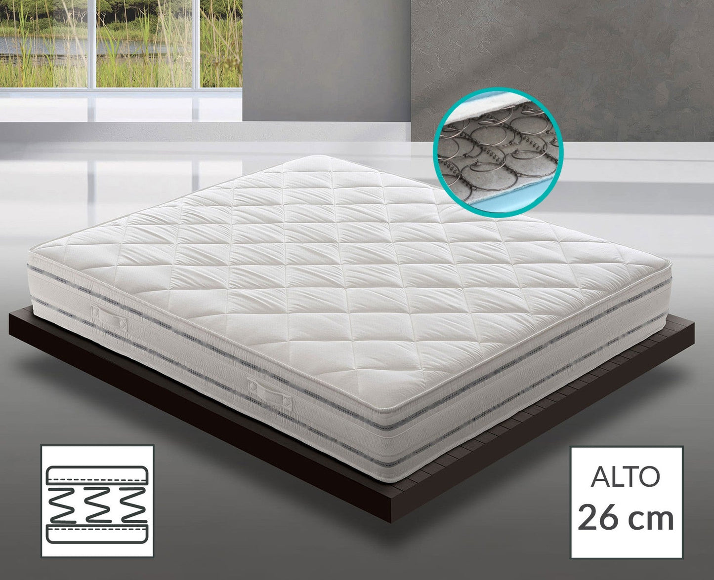 Materasso a Molle Box Ignifugo Certificato Classe 1 IM H26 cm