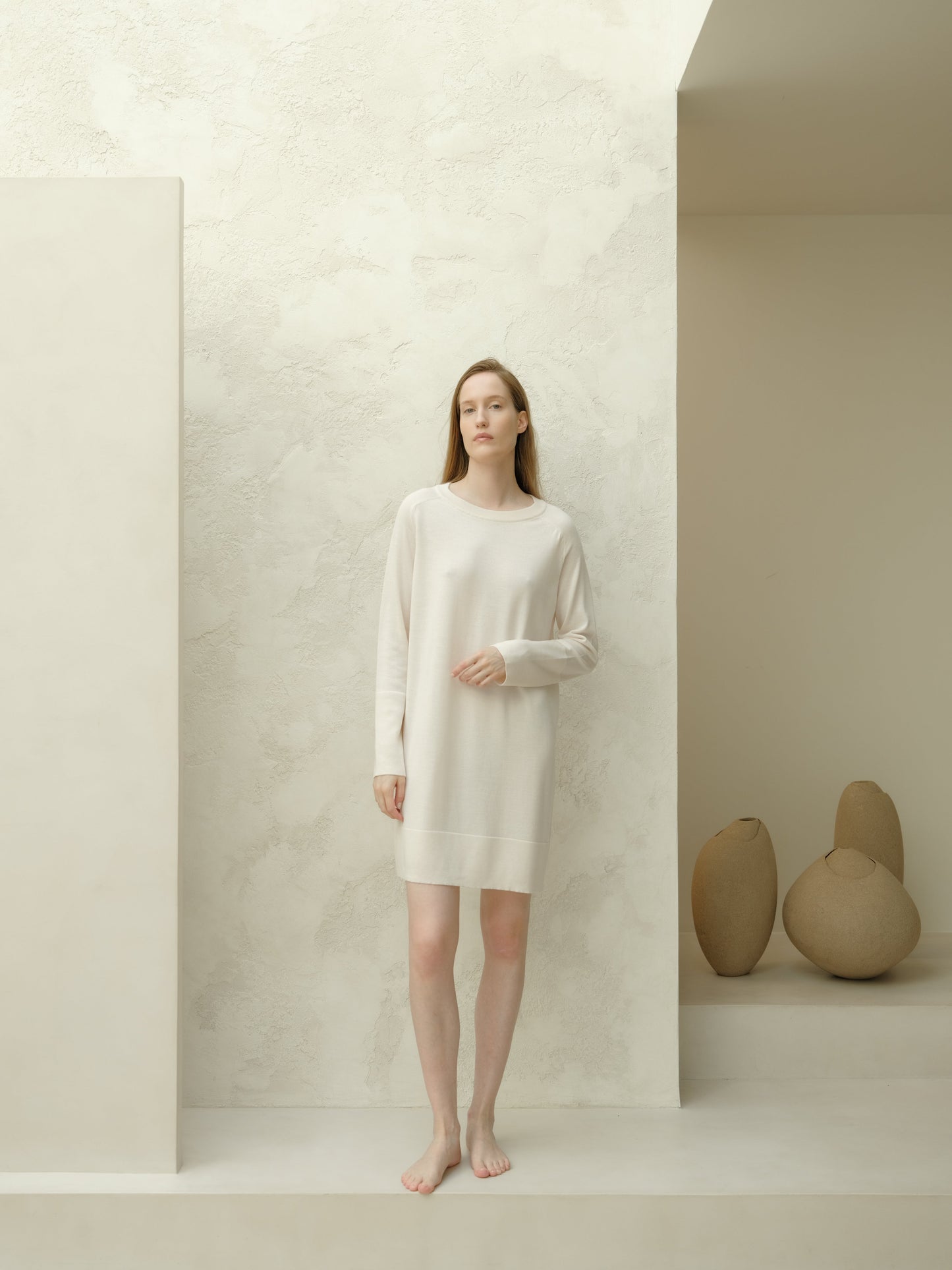 Extra Fine Merino Wool Crewneck Midi Dress