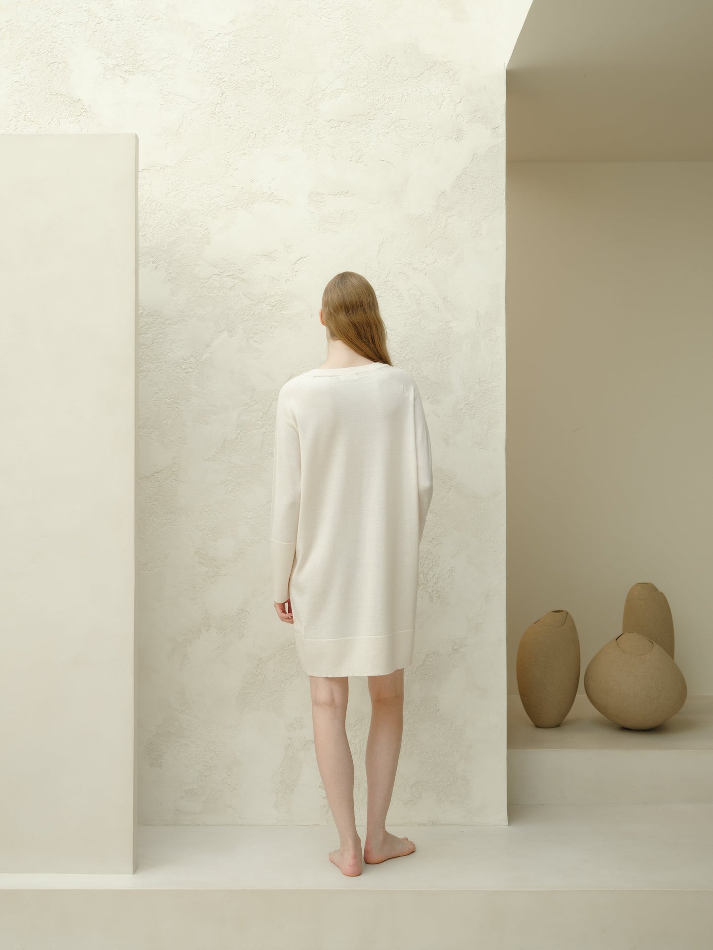 Extra Fine Merino Wool Crewneck Midi Dress