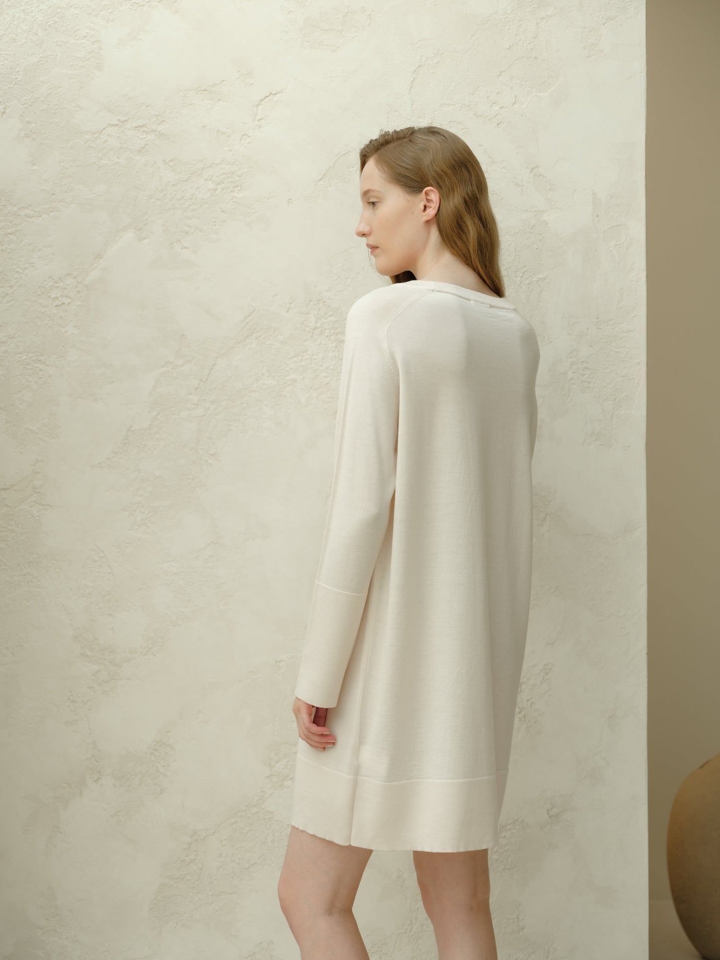 Extra Fine Merino Wool Crewneck Midi Dress