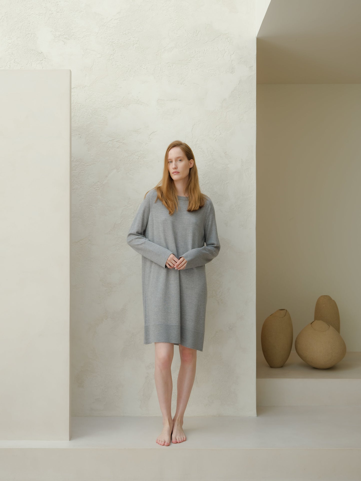 Extra Fine Merino Wool Crewneck Midi Dress