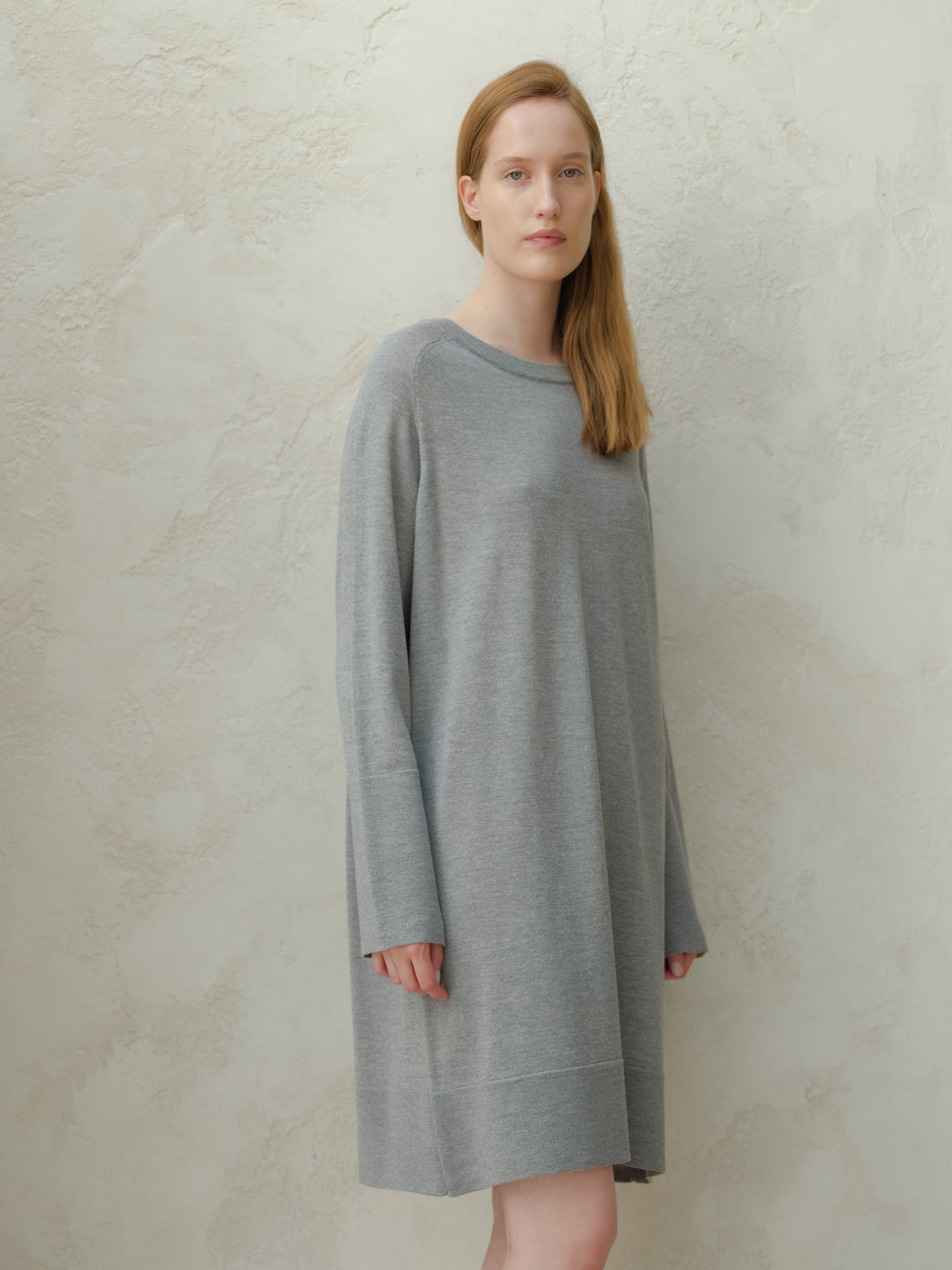 Extra Fine Merino Wool Crewneck Midi Dress