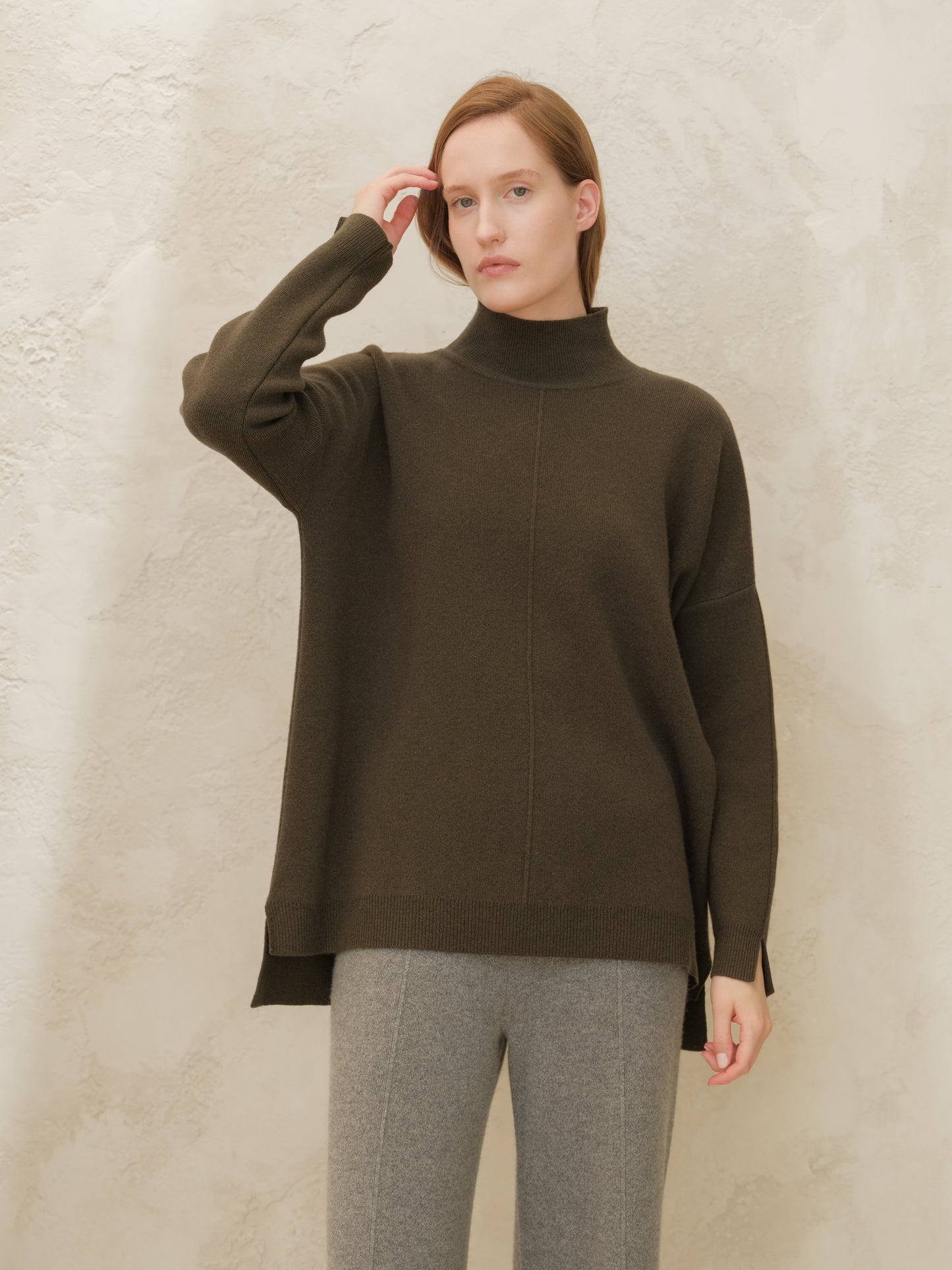 Cashmere Mix Solid Maxi Turtleneck Sweater