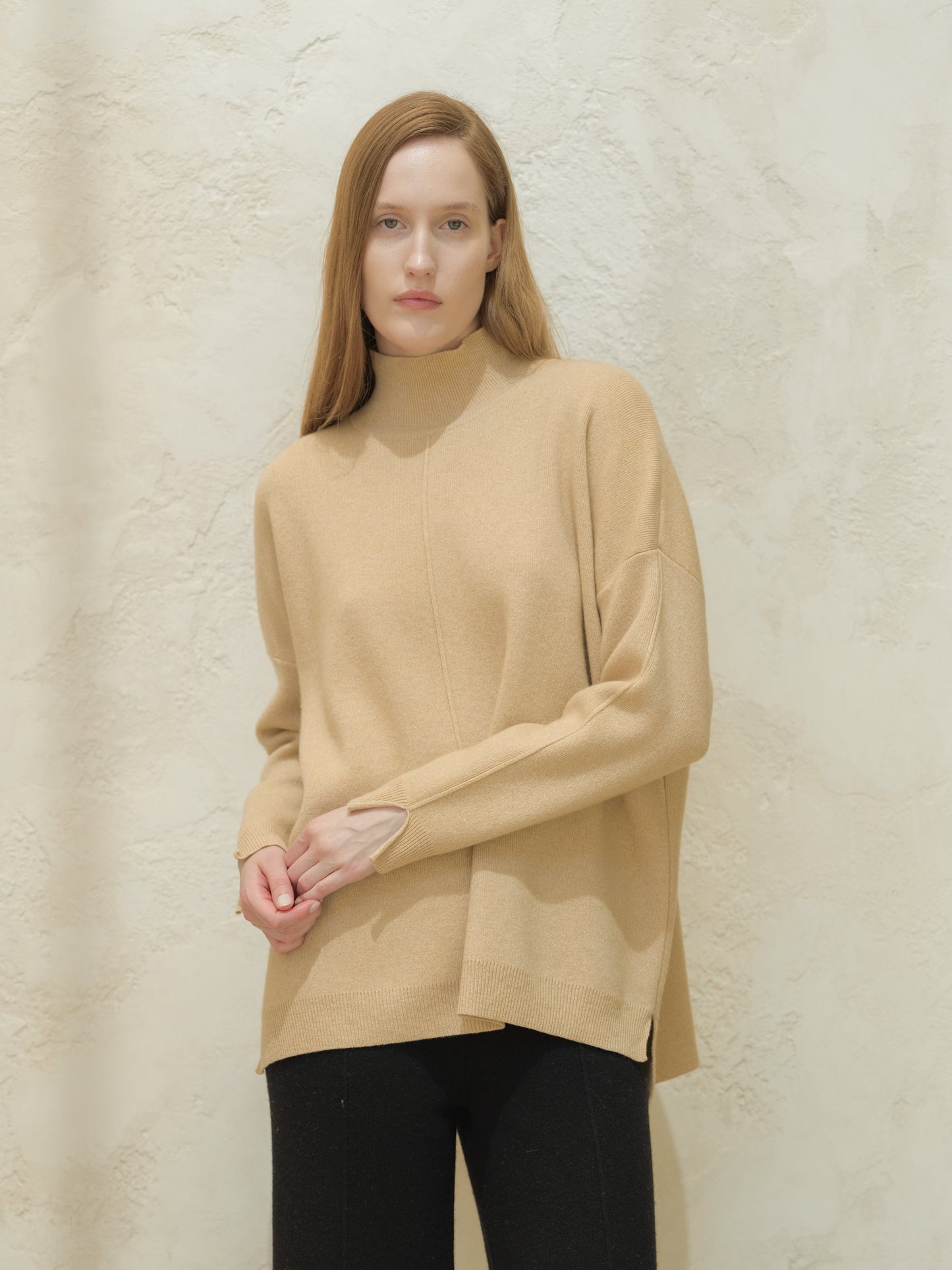 Cashmere Mix Solid Maxi Turtleneck Sweater