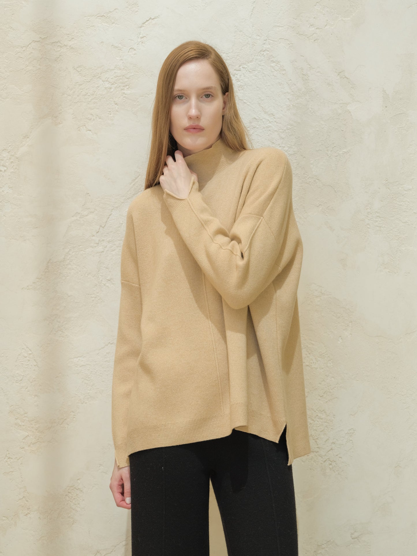 Cashmere Mix Solid Maxi Turtleneck Sweater