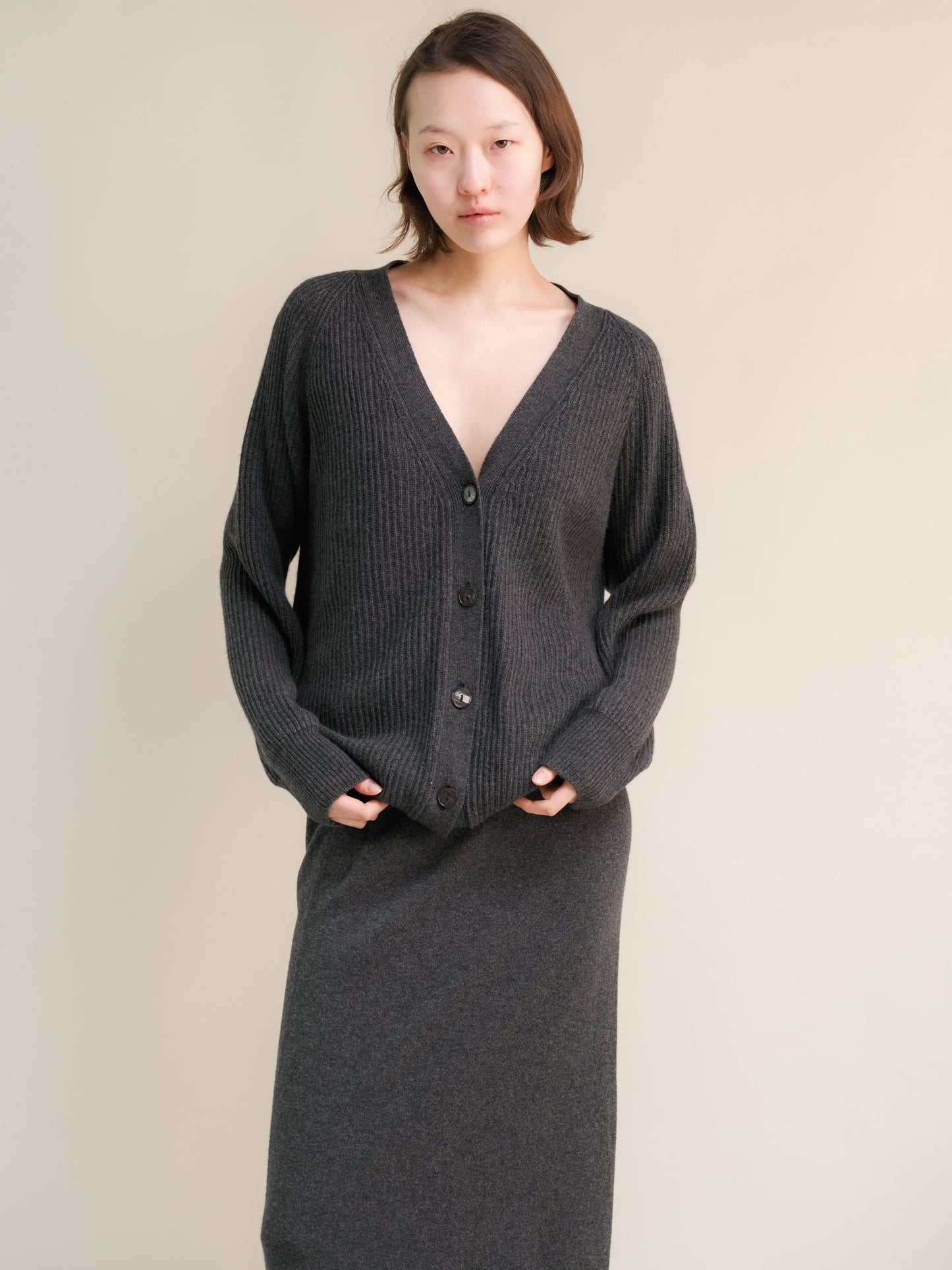 Cashmere Mix Long Ribbed Cardigan