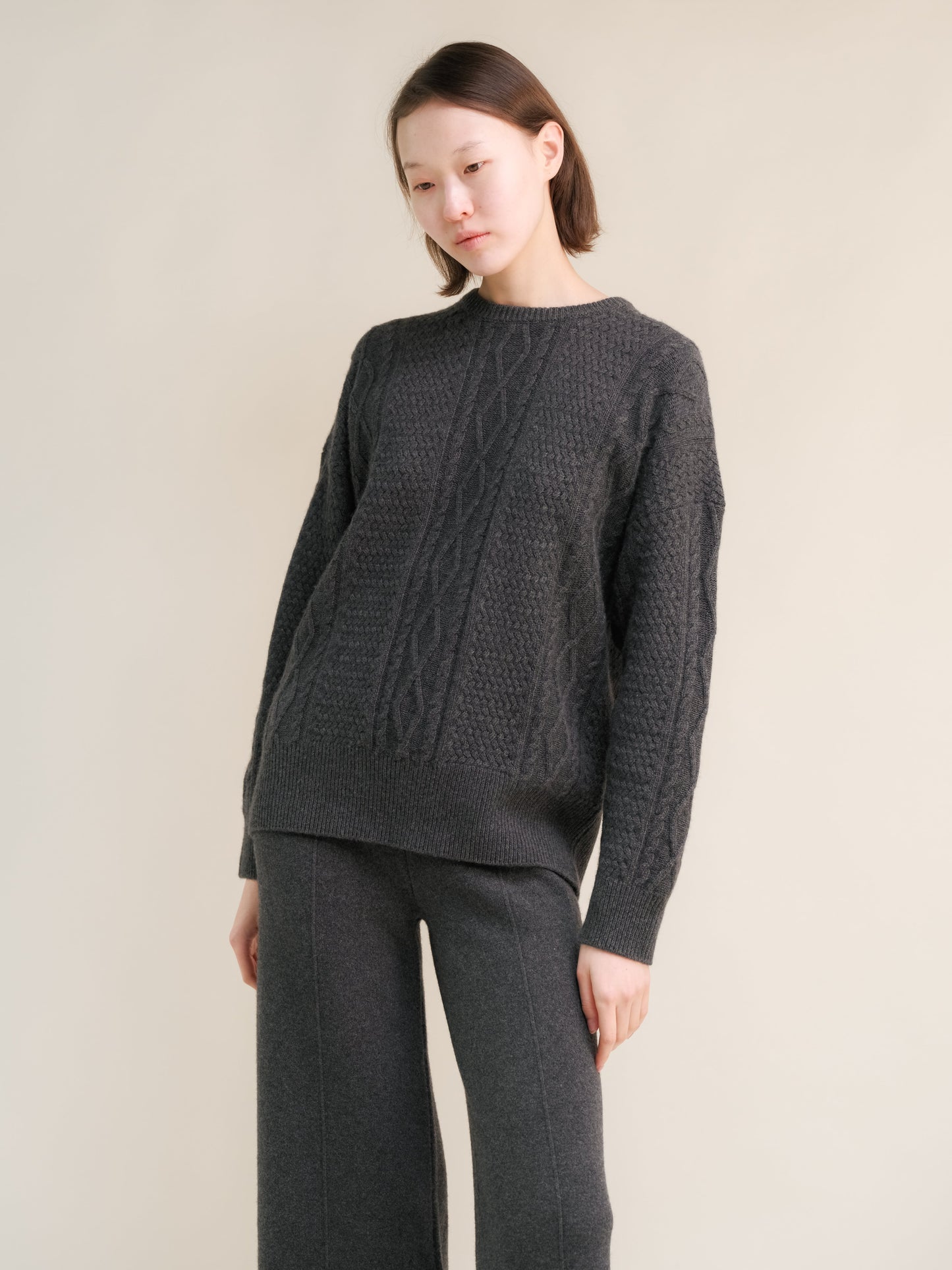 Cashmere Mix Fisherman Crewneck Sweater