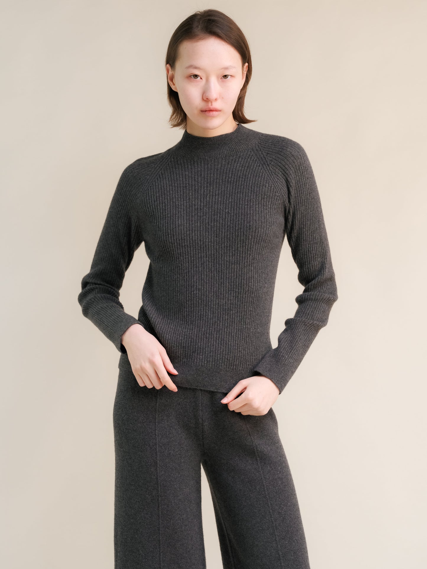 Cashmere Mix Ribbed Mock Neck Sweater (3D-Knit)