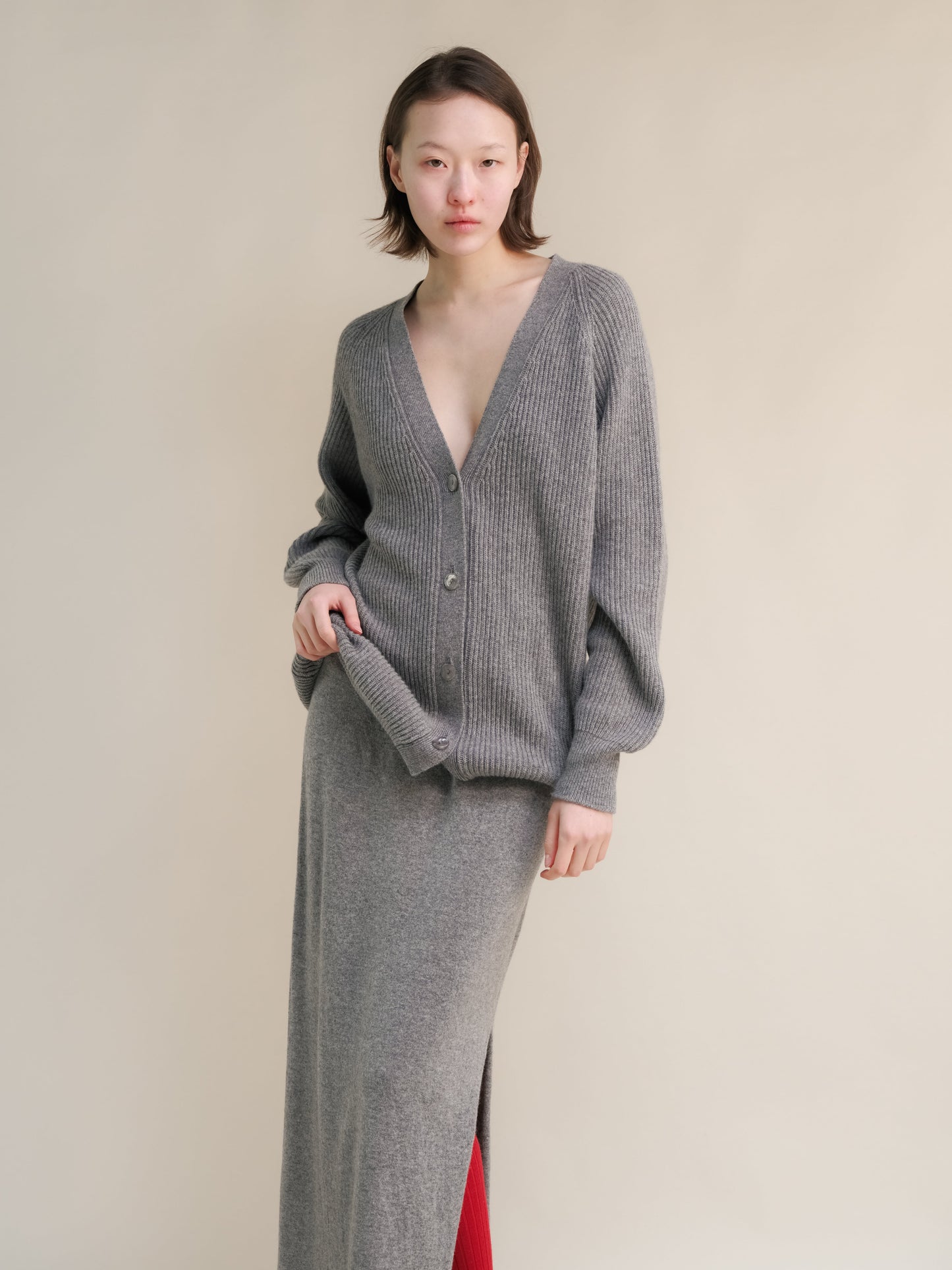 Cashmere Mix Long Ribbed Cardigan