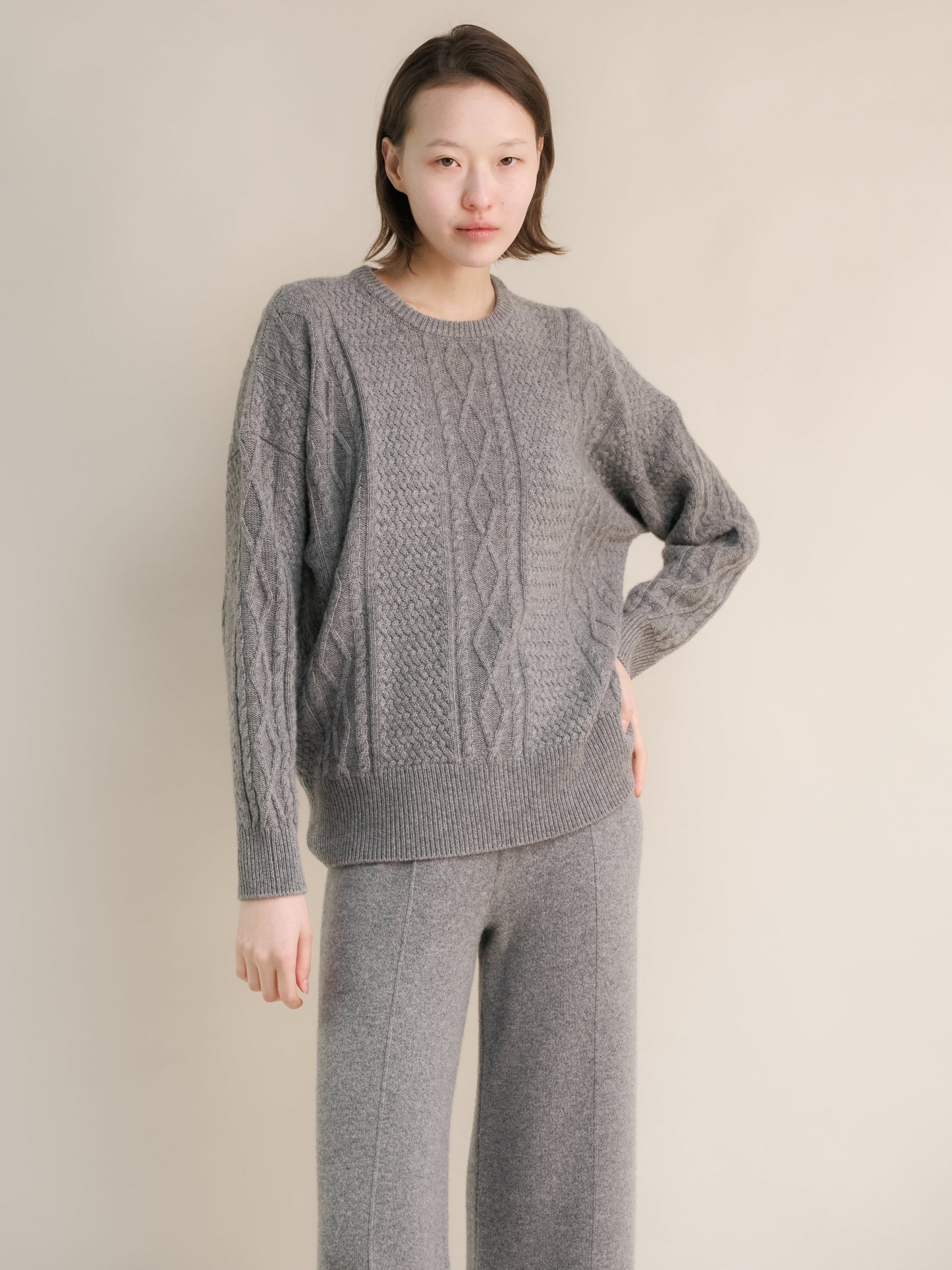 Cashmere Mix Fisherman Crewneck Sweater