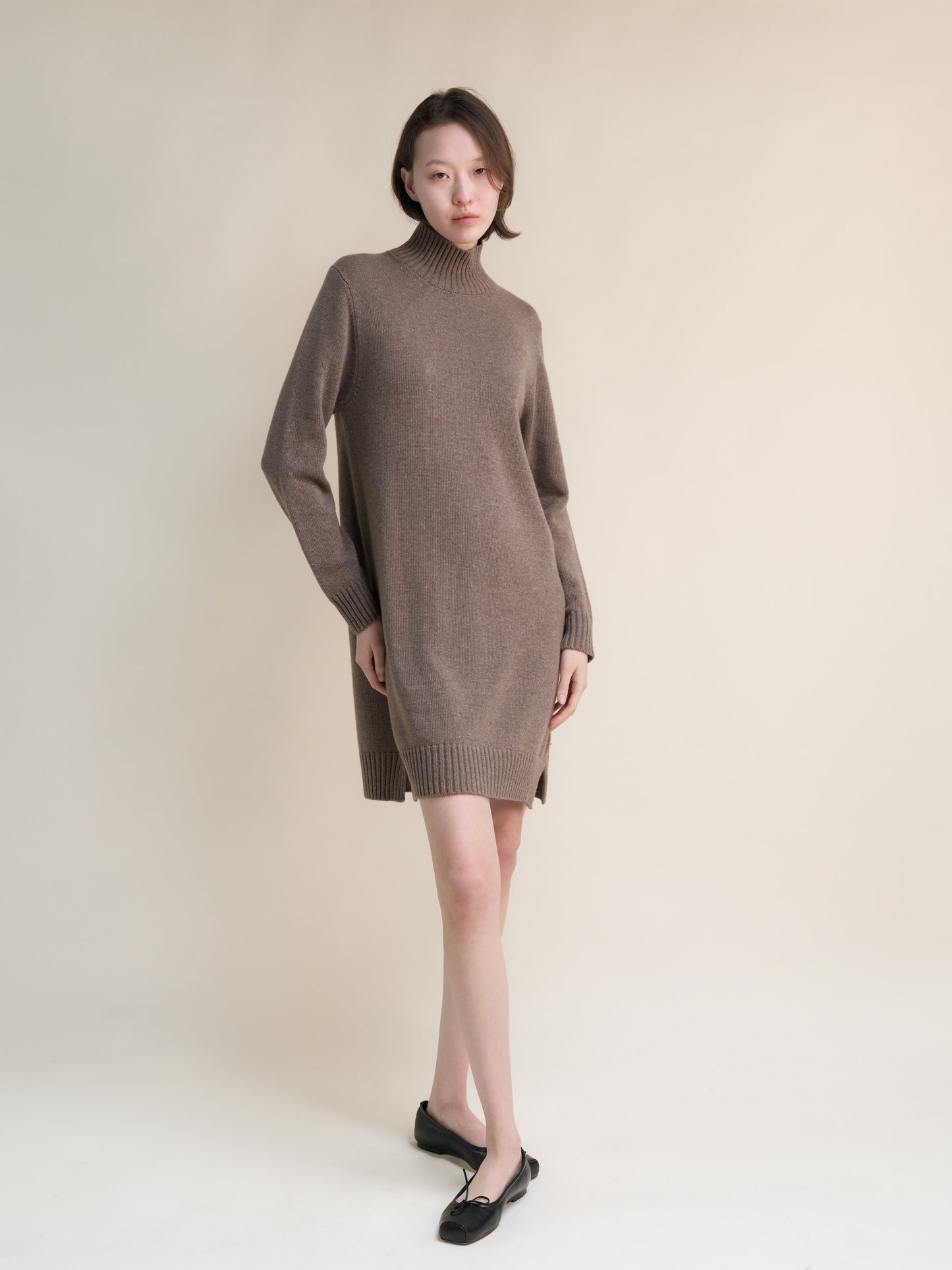 Cashmere Mix High Neck Midi Dress