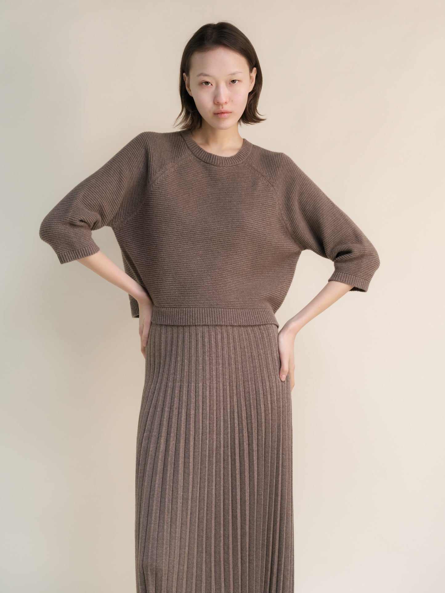 Cashmere Mix Cropped 3/4 Sleeve Pullover