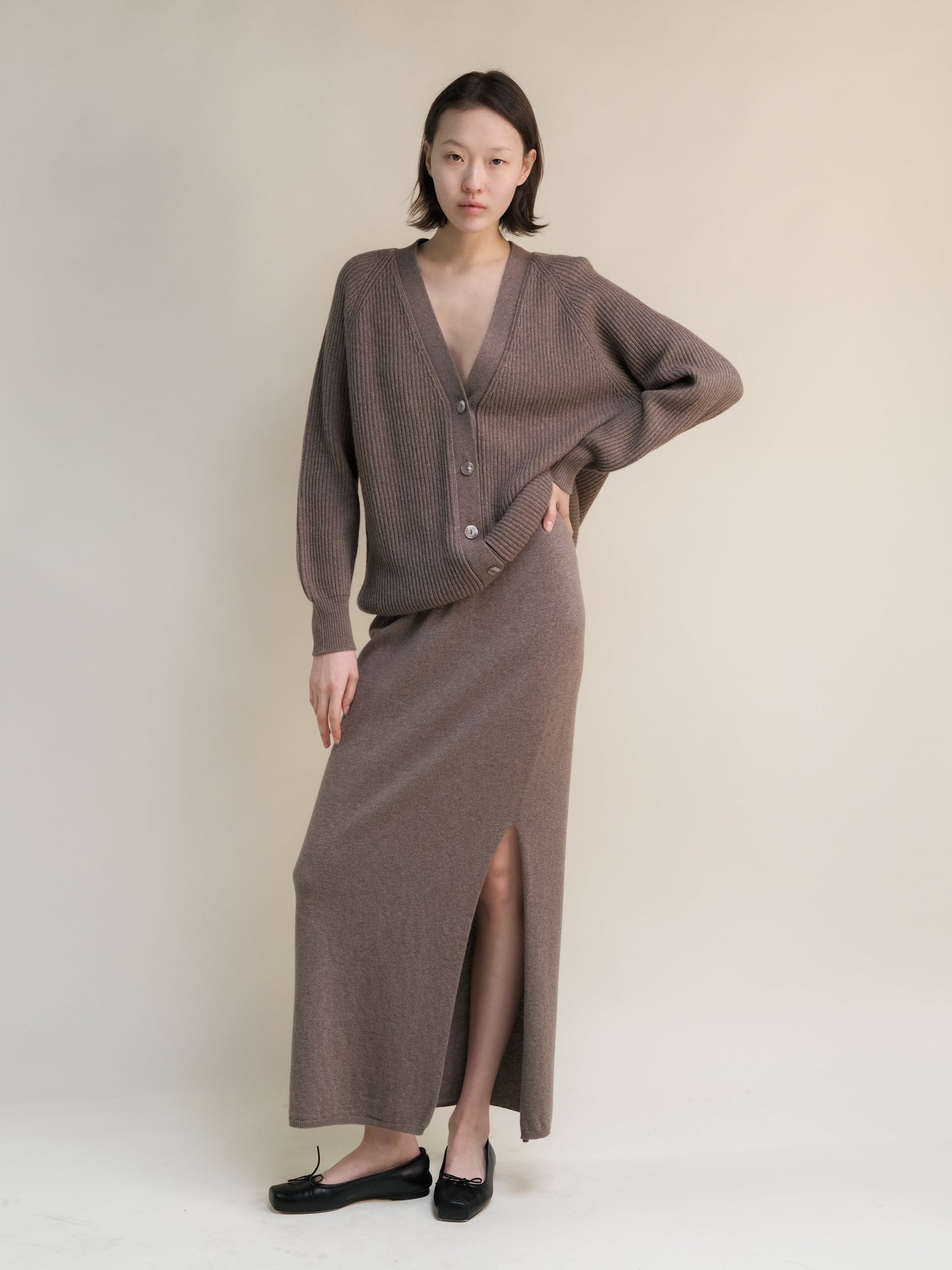 Cashmere Mix Long Ribbed Cardigan
