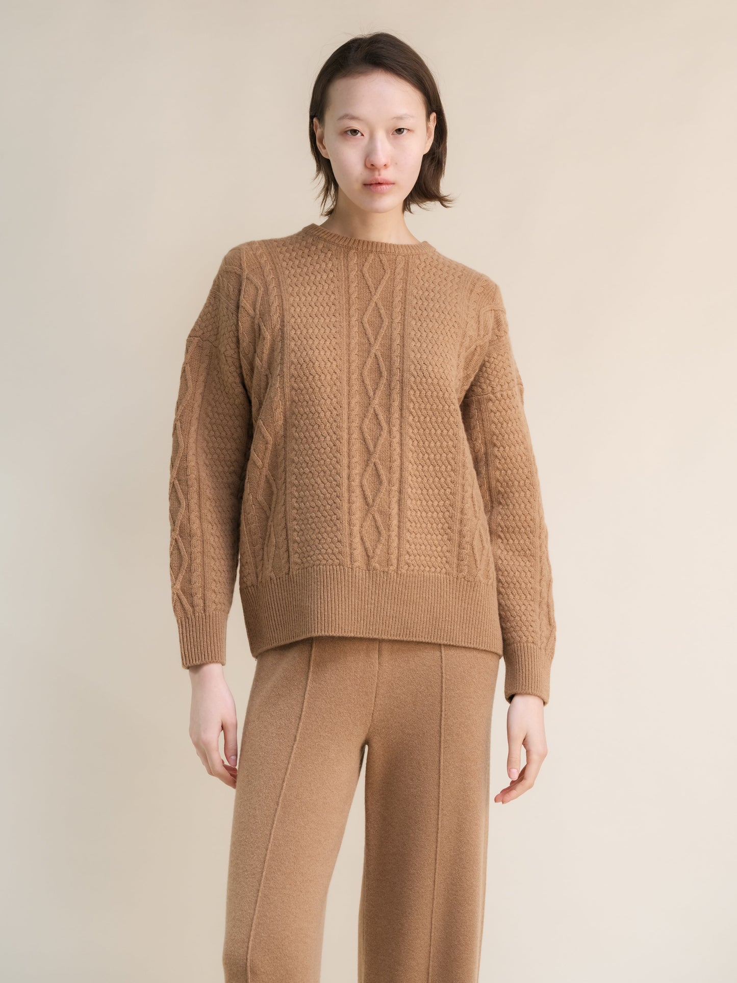 Cashmere Mix Fisherman Crewneck Sweater