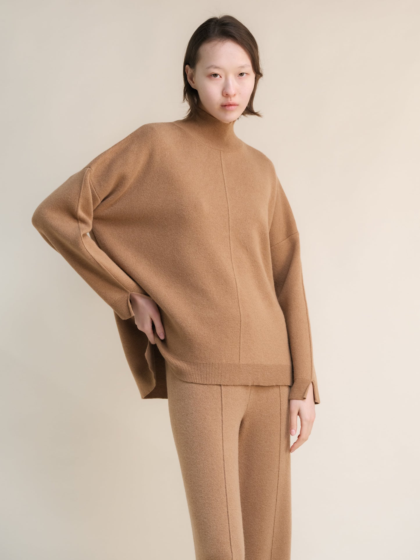 Cashmere Mix Solid Maxi Turtleneck Sweater