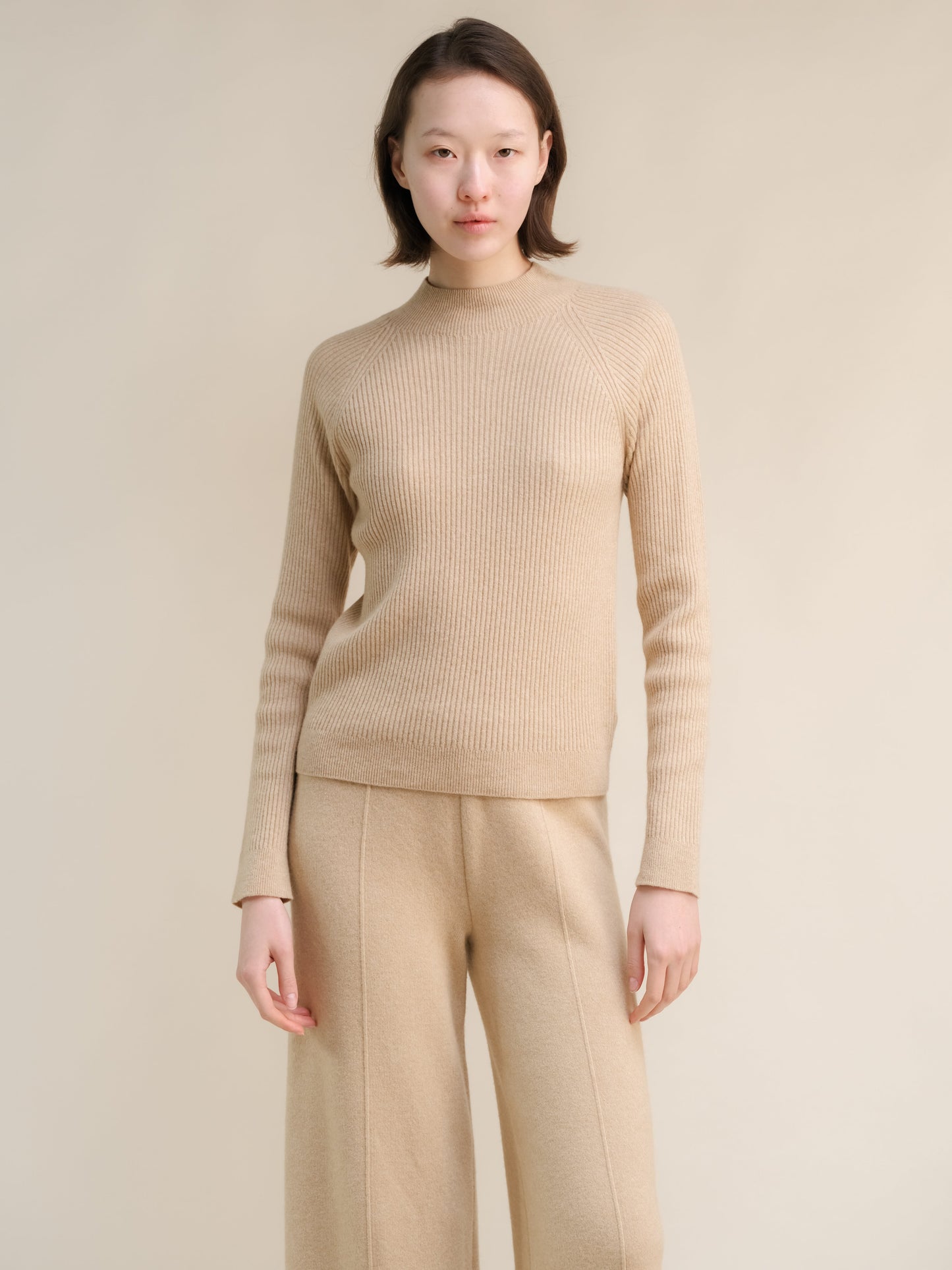 Cashmere Mix Ribbed Mock Neck Sweater (3D-Knit)