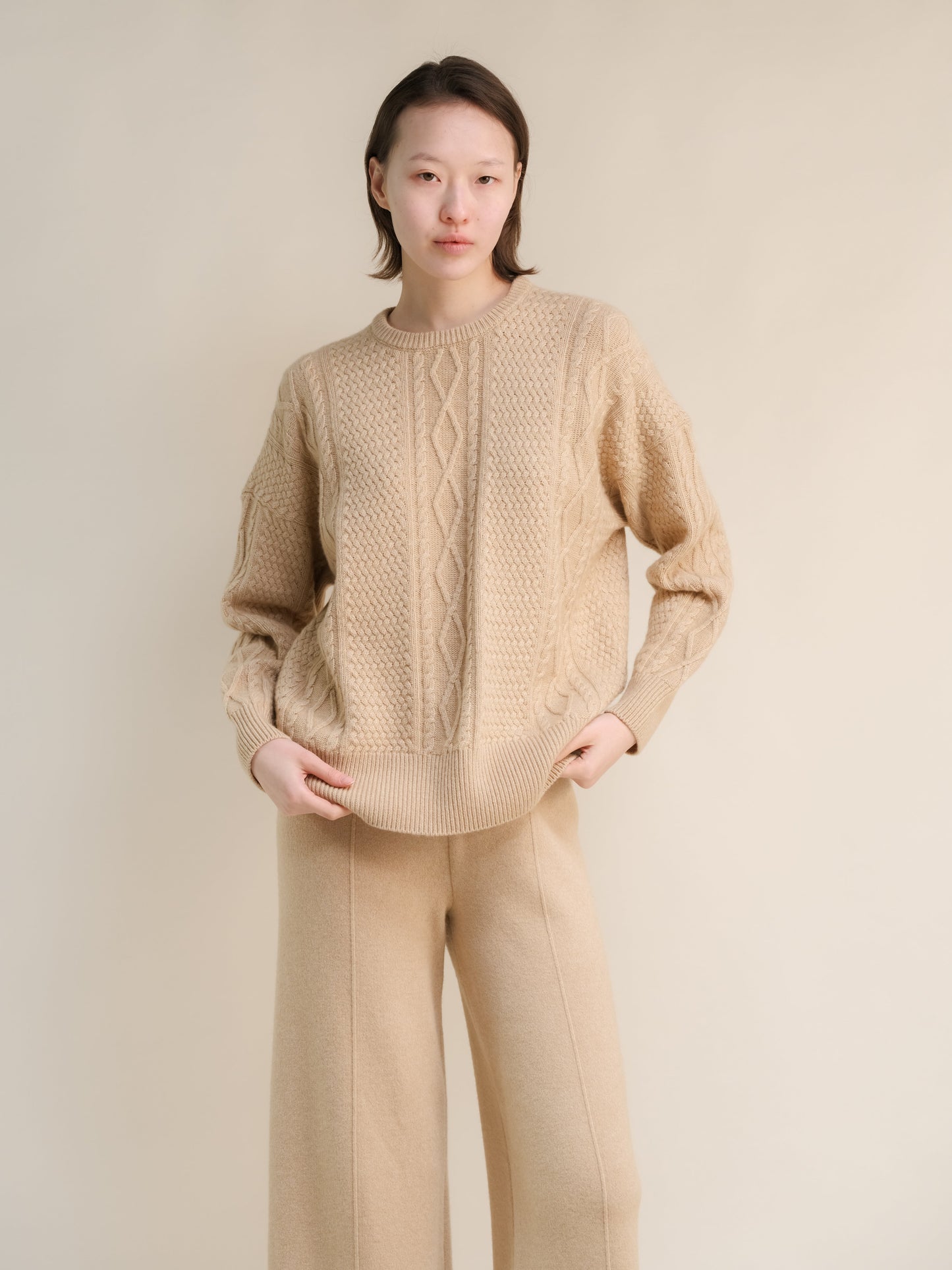 Cashmere Mix Fisherman Crewneck Sweater