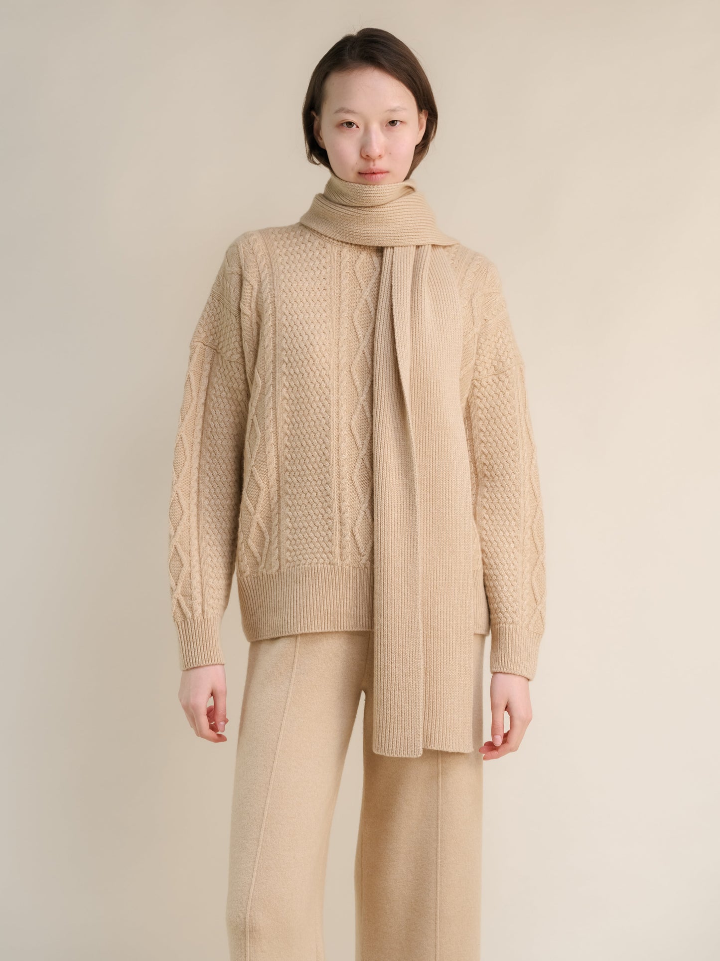 Cashmere Mix Fisherman Crewneck Sweater