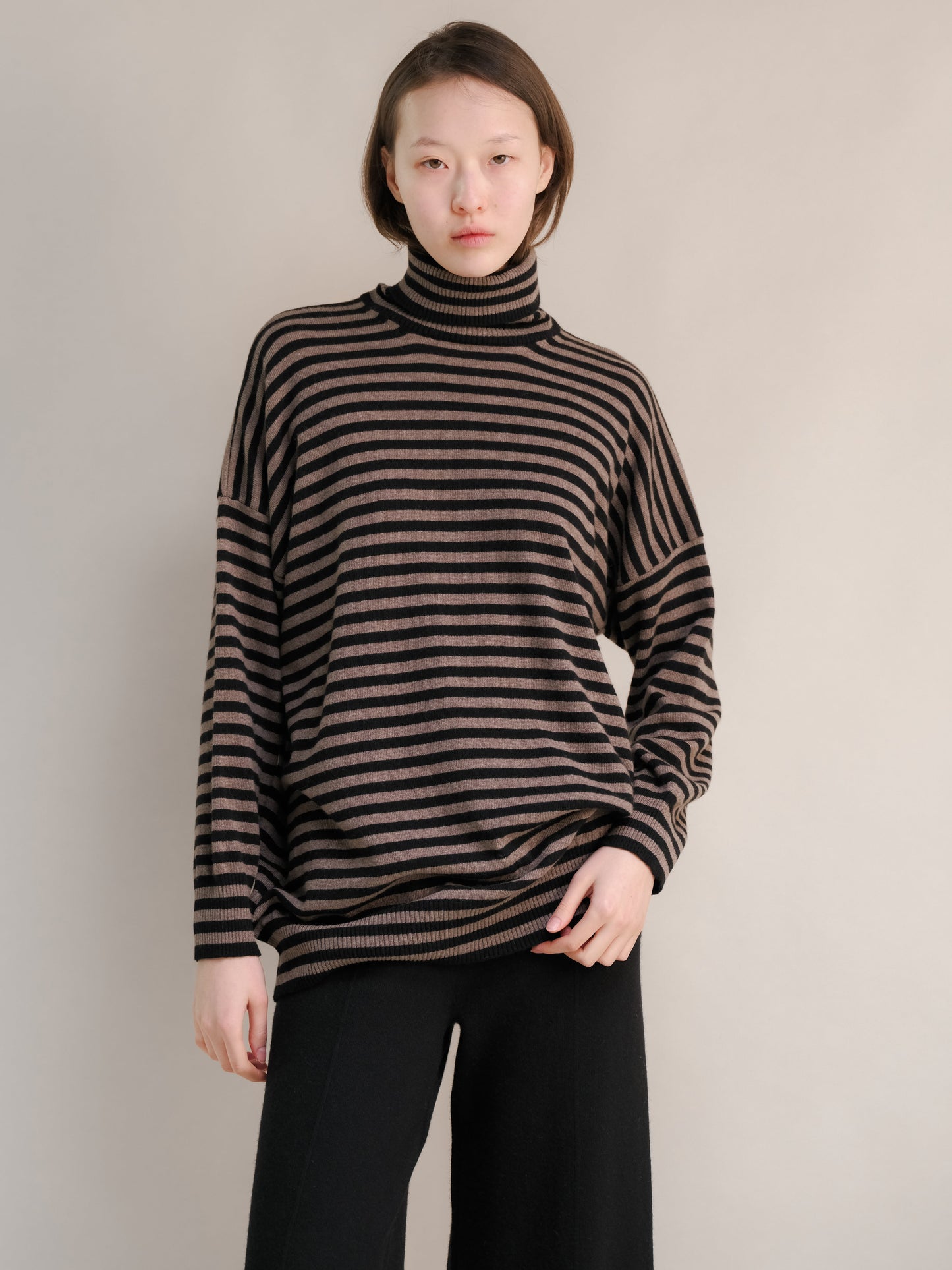 Cashmere Mix Oversized Striped Turtleneck Sweater