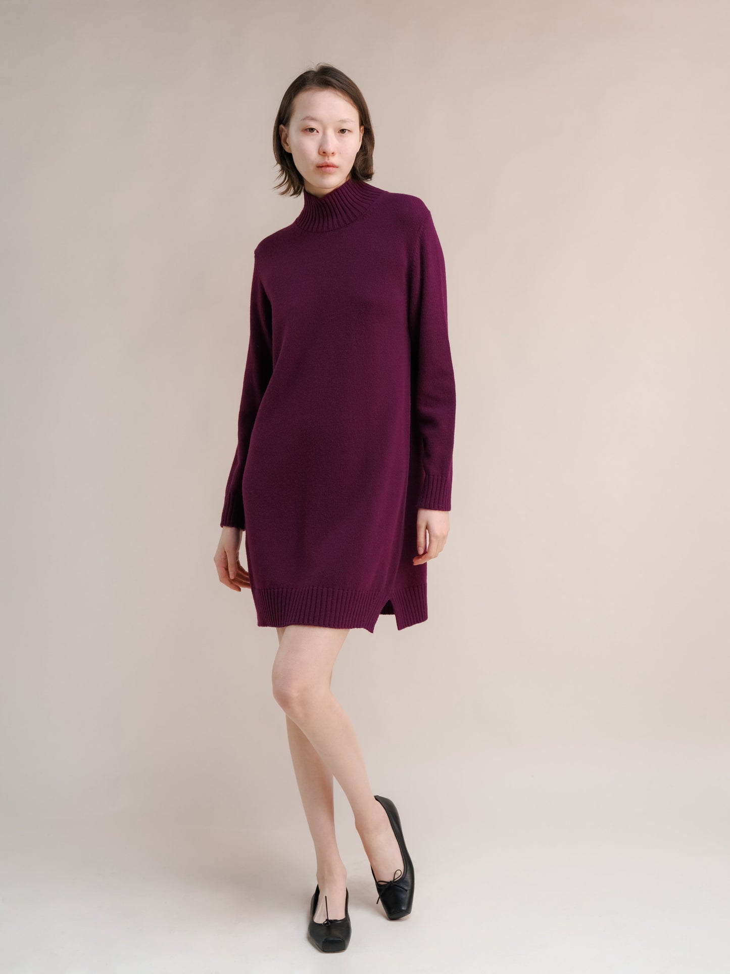 Cashmere Mix High Neck Midi Dress