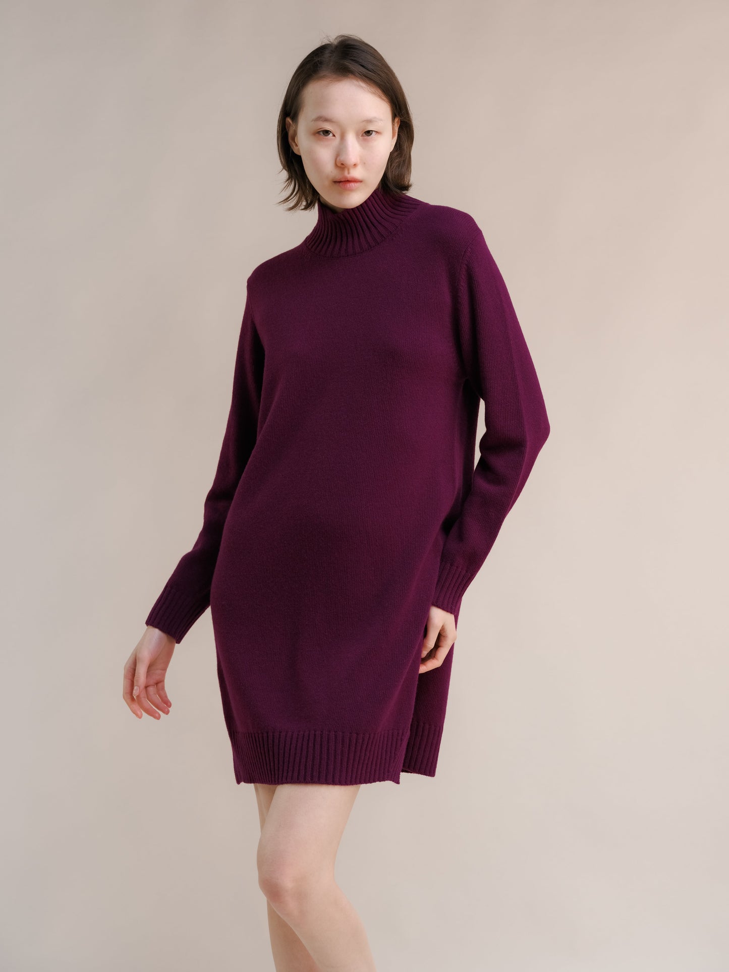 Cashmere Mix High Neck Midi Dress
