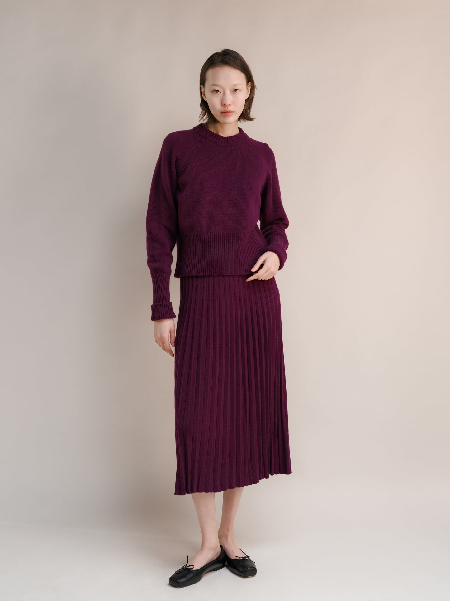 Cashmere Mix Roll-Up Cuff Crewneck Sweater