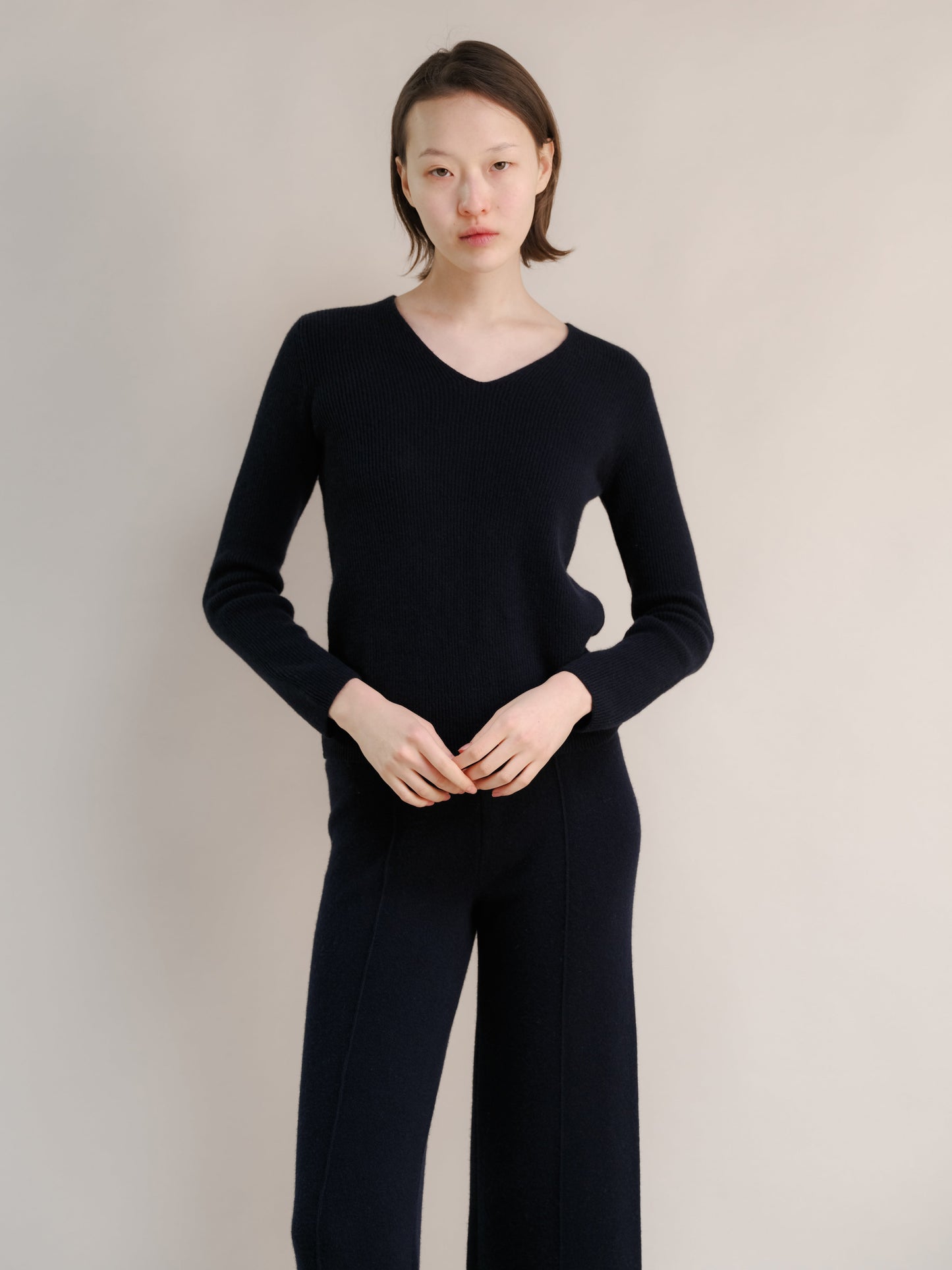 Cashmere Mix Full Ribbed V-Neck