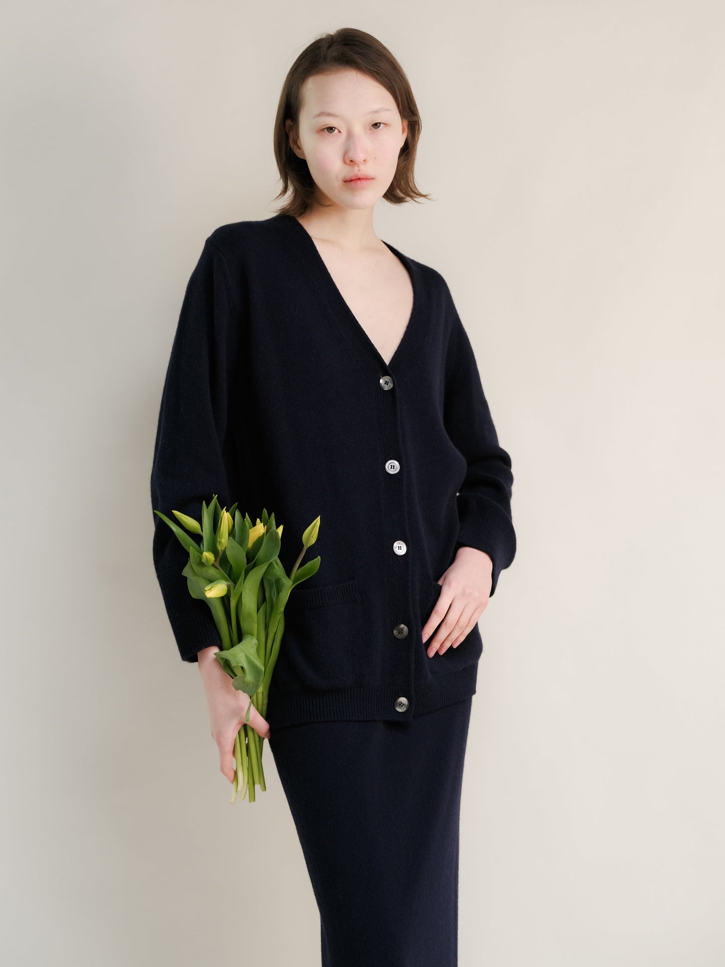 Cashmere Mix V Neck Maxi Cardigan