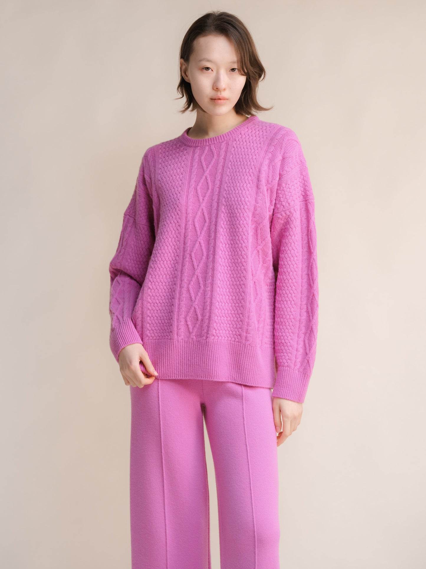 Cashmere Mix Fisherman Crewneck Sweater