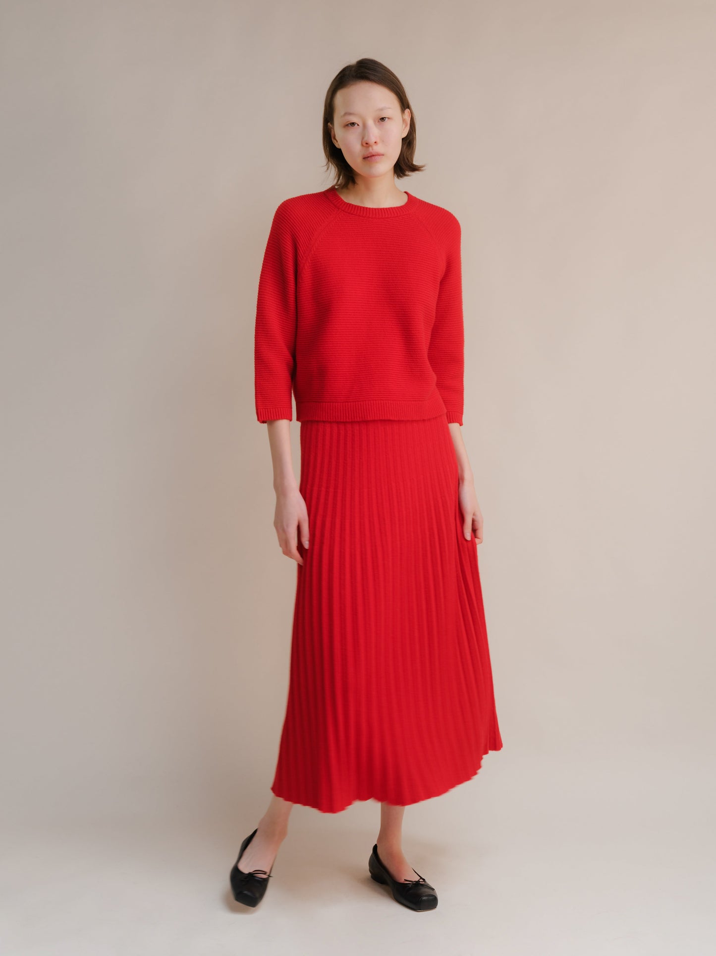 Cashmere Mix Cropped 3/4 Sleeve Pullover