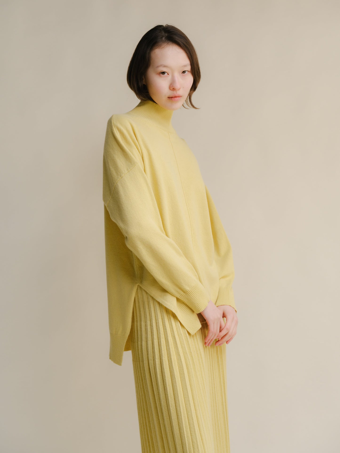 Cashmere Mix Lightweight Turtleneck Sweater with Lateral Slits